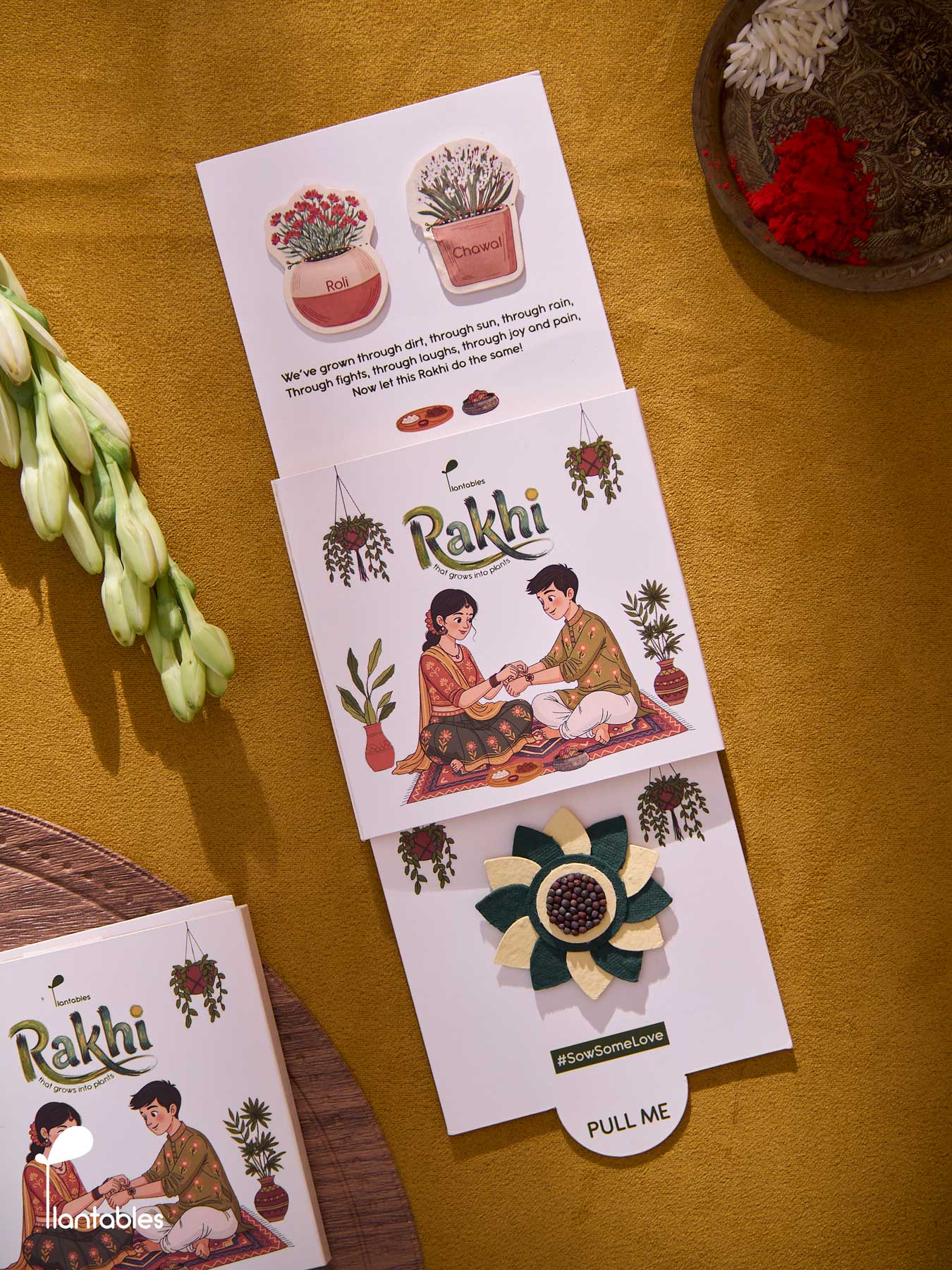 Whorlwind Rakhi, layered petal design in plantable seed paper