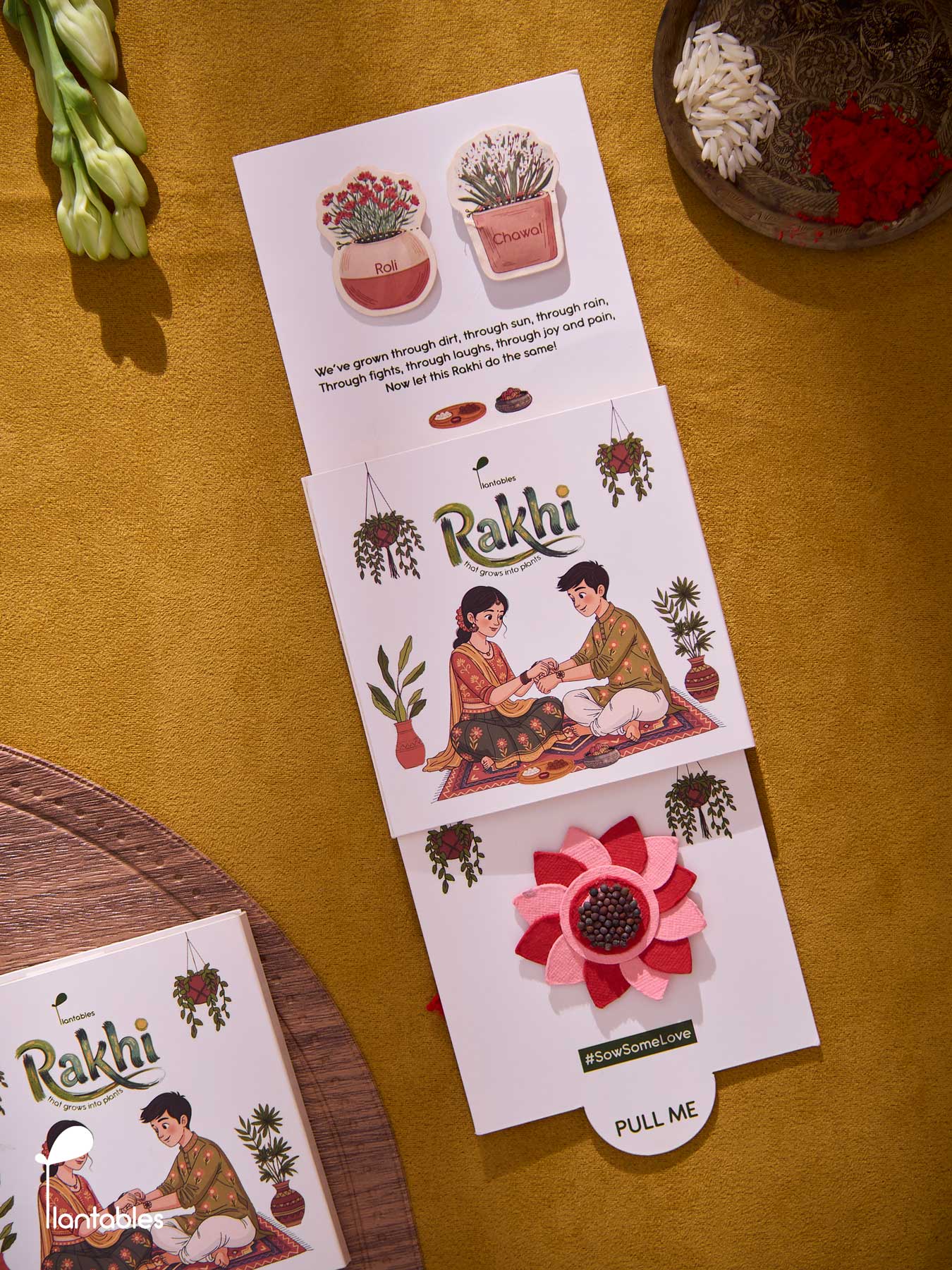 Whorlwind Rakhi, layered petal design in plantable seed paper
