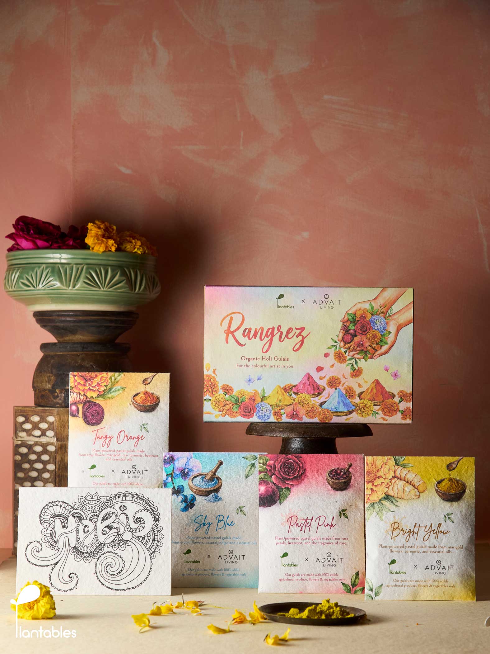 Rangrez Holi Art Kit | Organic Gulals & Plantable Postcards