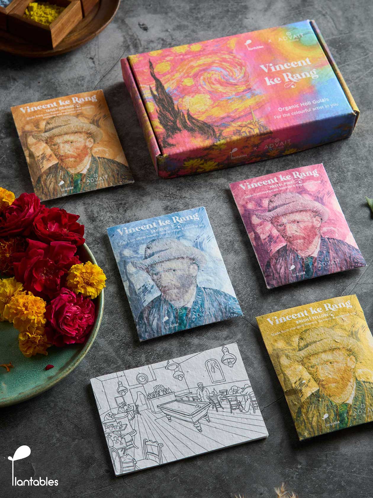 Vincent ke Rang | Holi Art Kit | Organic Gulals & Plantable Postcards